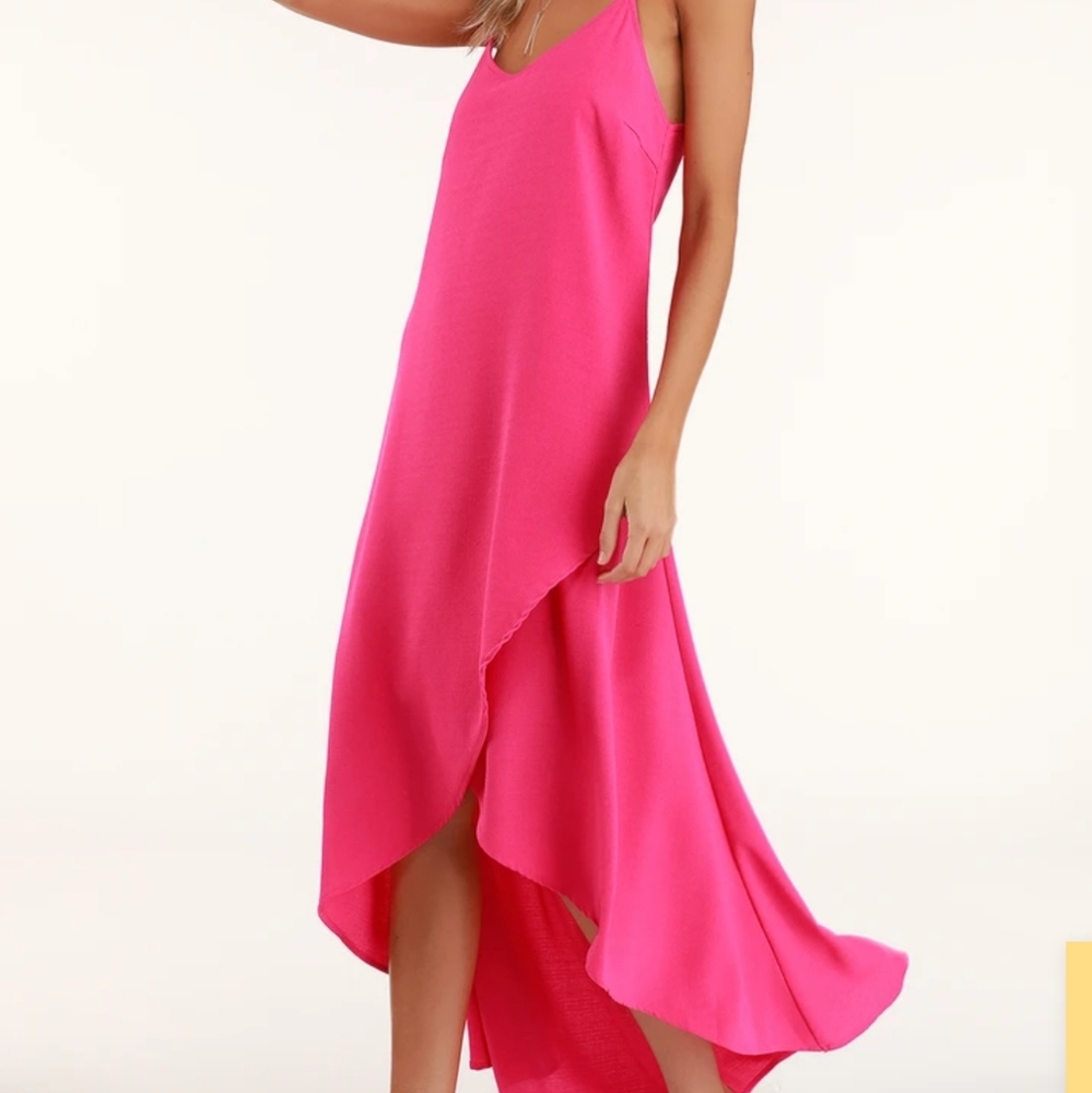 Lulu's Sweet Surprise Bright Pink High-Low Maxi Dress - Medium
